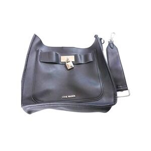 Steve Madden Bjessi Crossbody Hobo Purse Black Silver Lock Tote Missing Strap!